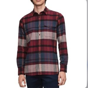 Calvin Klein Flannel button down elbow pads burgundy worker charhart style